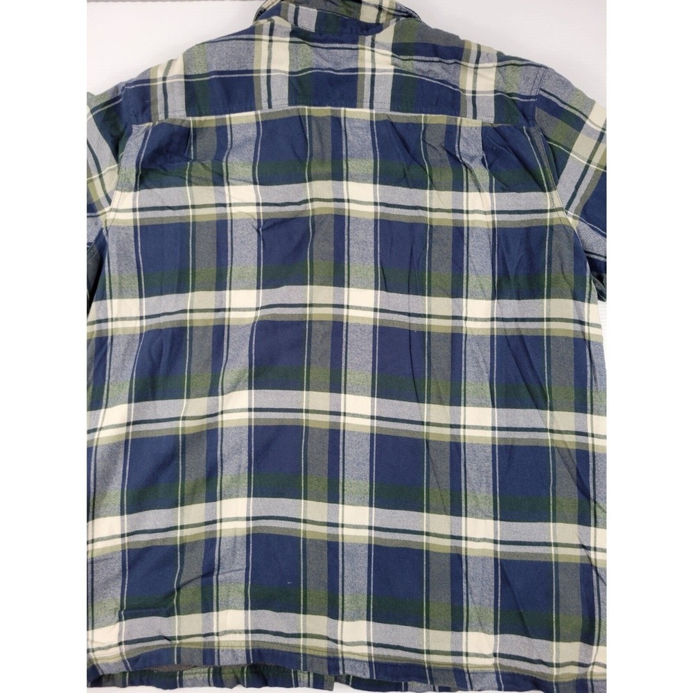 LL Bean 298189 Mens XXL 2XL Fleece Lined Plaid Jacket Shacket Blue Green Yellow - Picture 4 of 12
